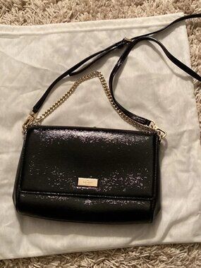 Kate Spade Black Leather Crossbody with Gold Chain Accent